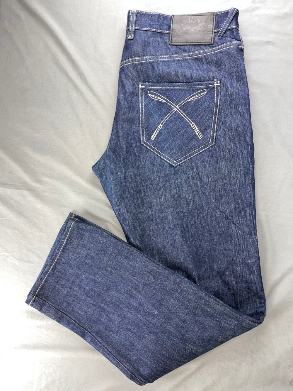 AKOO Vintage Straight Leg 5-Pocket Stretch Denim Jeans. Men's 36X33, EUC!